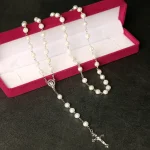 Mecrt Christian Jewelry 8mm Rose Beads Religious Catholic Rosary Enamel Crucifix Pendant Fashion Beaded Necklace - Image 3