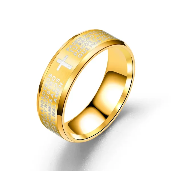 Religious Stainless Steel Jesus Ring with Rosary Inlay 18K Gold Plated 316L Material Catholic Rosary Ring