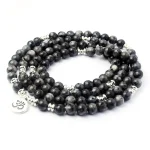 Natural Black Glitter Stone Bracelet 108 Yoga Sanskrit OM Rosary Beads Wholesale Basalt Labradorite Bracelet Luxury Jewelry
