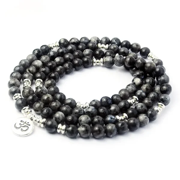 Natural Black Glitter Stone Bracelet 108 Yoga Sanskrit OM Rosary Beads Wholesale Basalt Labradorite Bracelet Luxury Jewe