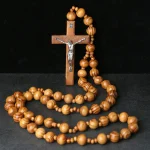 Wholesale Natural Wall Catholic Decorative Hanging Pine Beads Cross Rosary Pendant Wall Christian Ornaments - Image 3