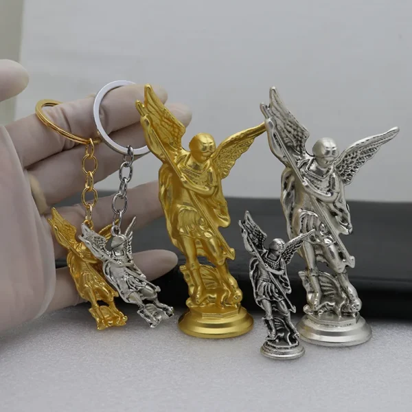 Vintage Metal Craft Keychain Ornament Pendant Michael Angel Figurine with Engraved Carving Home Decoration Source