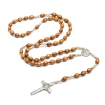 Wholesale Handmade Woven Catholic Rosary Necklaces Made of Natural Pine Wood (10mm*8mm) Separated by Spacer Beads - Image 5