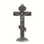 Mecrt Hot Sale 14*6.7cm 57g Orthodox Standing Crucifix Table Cross Gold Antique Ribbon Base Jesus Ornament Gift