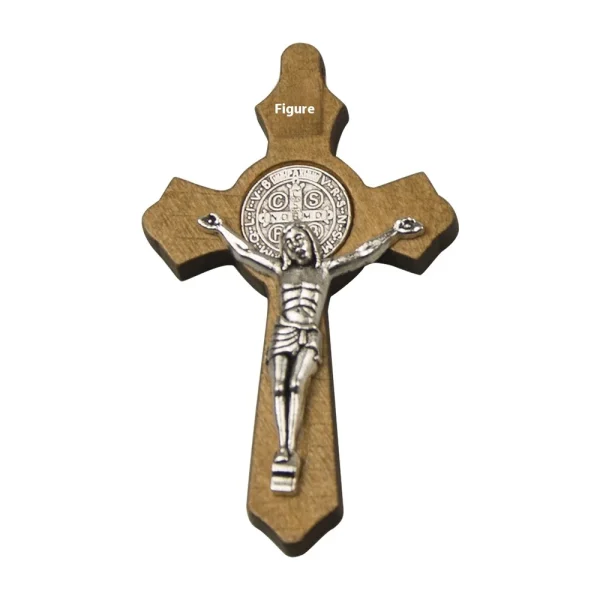 Catholic Crucifix Alloy Inri Jesus Cross with Wooden Cross Religious DIY Rosary Jewelry Accessories for Children Wholesa