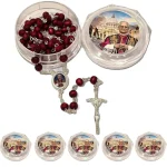Mecrt Catholic Rosary Beads Pope Red Rose Scented Wooden Cross Rosary Necklace Hand Engraved Plated Metal - Image 3