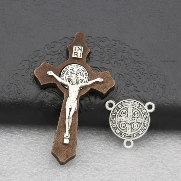 Catholic Crucifix Pendant Wooden Cross Rosary Necklace DIY Metal Handmade Woven Pendant Alloy Main Material Jewelry Acce