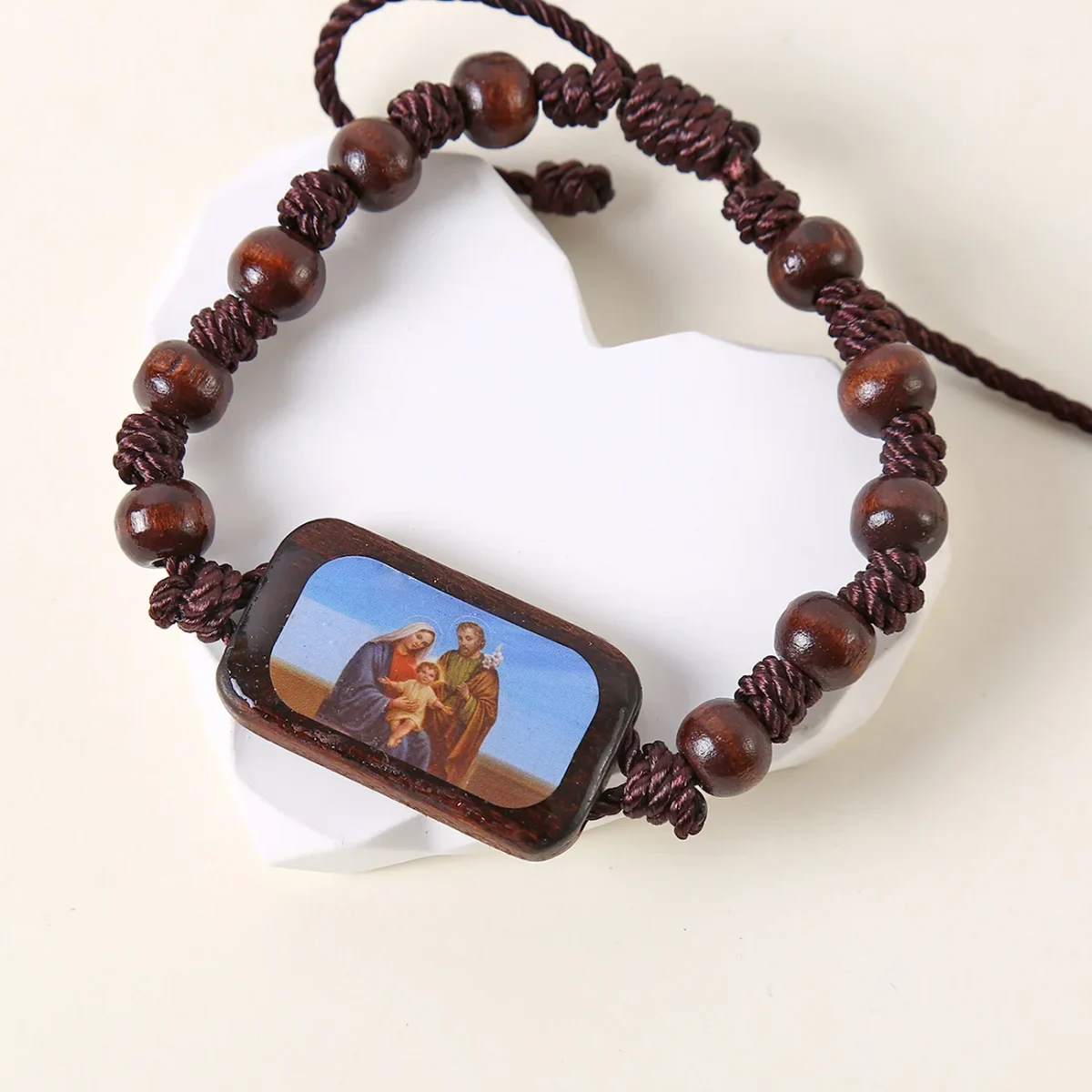 Catholic Wooden Bracelet Virgin Mary Dripping Oil Jewelry Jesus Holy Spirit St. Benedict Knotted Bracelet Jewelry Wholesale - Image 2