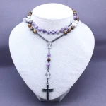 Rosary Necklace AliExpress Men Women Long Natural Amethyst Tiger Eye Stone Head Agate Copper Beads Chain Europe America Style - Image 3