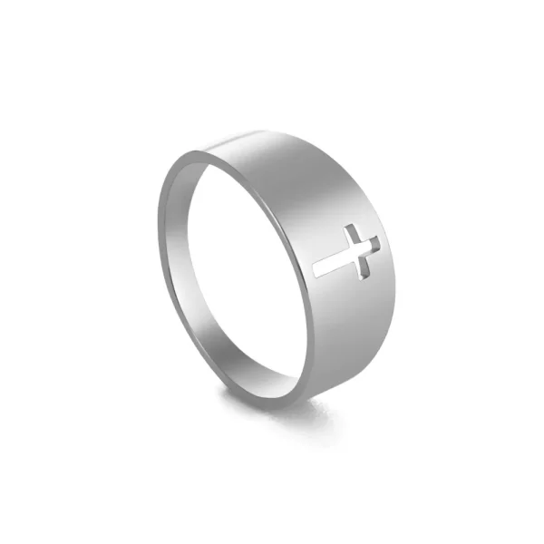 Religious Cross Stainless Steel Ring Men and Women Simple Electroplating Does Not Fade Hollow Cross Gold Silver Black Ri