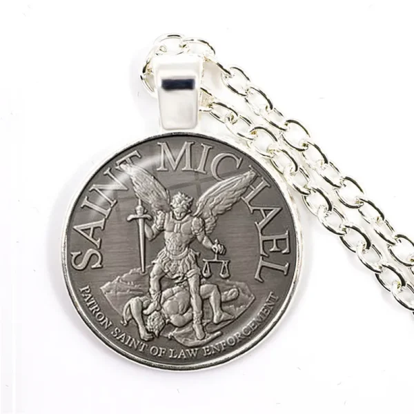 Hot Sale Archangel Saint Michael Catholicism Cross Pendant Necklace Link Chain Zinc Alloy Catholic Pendant Gift
