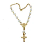Handmade Luxury 6mm Rosary Beaded Bracelet with Rose Cross Crucifix Trendy Alloy Charm Bracelets for Women for Anniversaries - Image 3