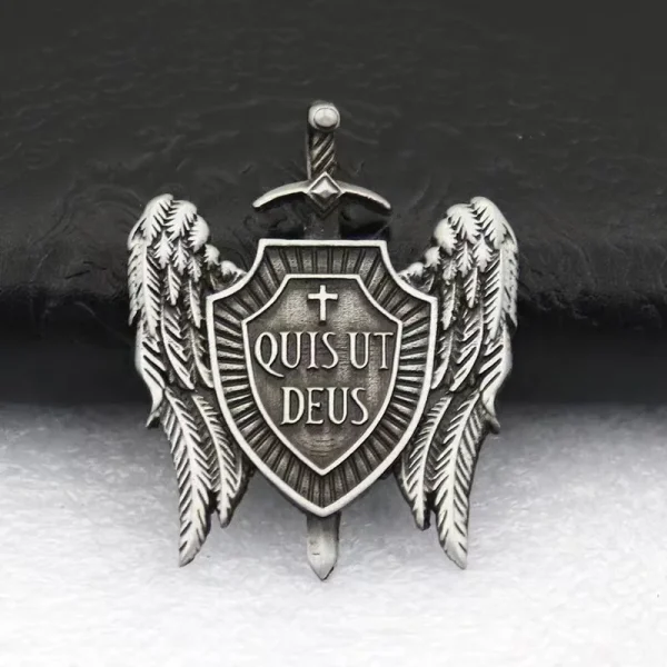 Christian Gothic QUIS UT DEUS Pendant Vintage Archangel Michael Shield Badge Decorative Jewelry Accessories Wholesale