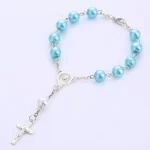 Colorful Pearl Rosary Cross Bracelet Handmade Beaded Religious Jewelry Anniversary Gift Mainly Made of Zinc Alloy - Image 3