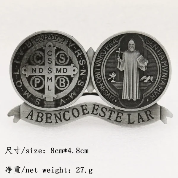 Hot-Selling Mecrt Retro Metal Home Decor Religious St. Benedict Badge Source for Car Desktop Catholic Ornament Mainly Al