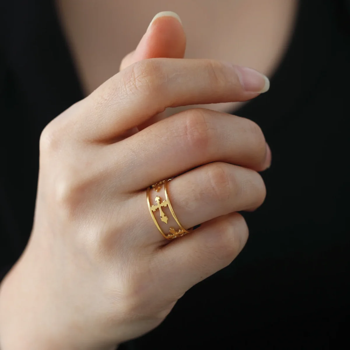 Cross Ring Fashion Trend Cut Half Hollow Titanium Steel Ring Men's and Women's Stainless Steel Ring Jewelry Wholesale - Image 3