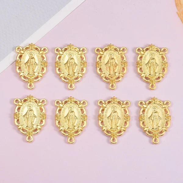 Alloy Virgin Mary Three Hole Connector DIY Necklace Rosary Jewelry Accessories