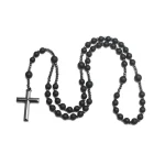 Mecrt Religious Black Onyx African Turquoise Hematite Tiger Eye Stone Pray Beads Blessing Christian Cross Necklace - Image 2