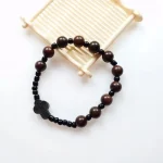8mm Natural Wood Bead Elastic Yago Black Cross Wrist Bracelet for Men - Image 3