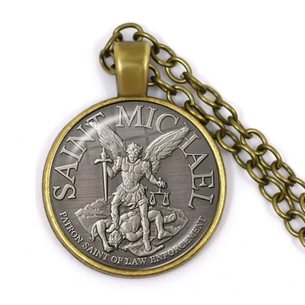 Hot Sale Archangel Saint Michael Catholicism Cross Pendant Necklace Link Chain Zinc Alloy Catholic Pendant Gift