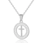 Wholesale New Fashion Women's Stainless Steel Rhinestone Heart Round With Cross Pendant Necklace in Gold/Silver Tone 20Inch - Image 5