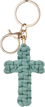 Regular Style Minimalist Handwoven Cotton Cross Keychain Cross/Crown/Roman Numerals Pattern for Car Accessories Soft Pendant Bag - Image 5