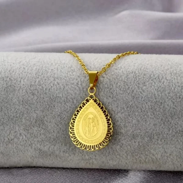 Vintage Gold Plated Father St Benedict Exorcism Necklace Stainless Steel Saint Catholic Roman Cross Demon Religious Neck