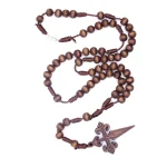 Mecrt Catholic Rosary Cross Pendant 6*7mm Brown Necklace Handmade Prayer Wooden Beaded Cross Necklaces for Women & Men Gift - Image 2