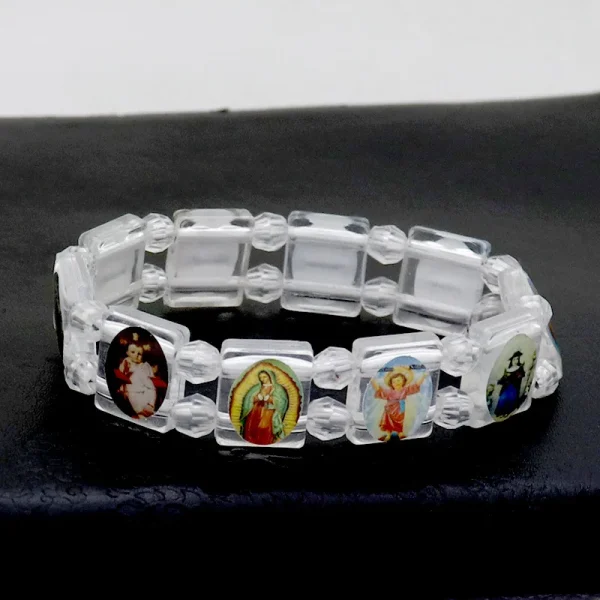 Catholic Jewelry DIY PVC Rosary Beads Splicing Elastic Bracelet Handmade Alloy String for Men Women Diamond