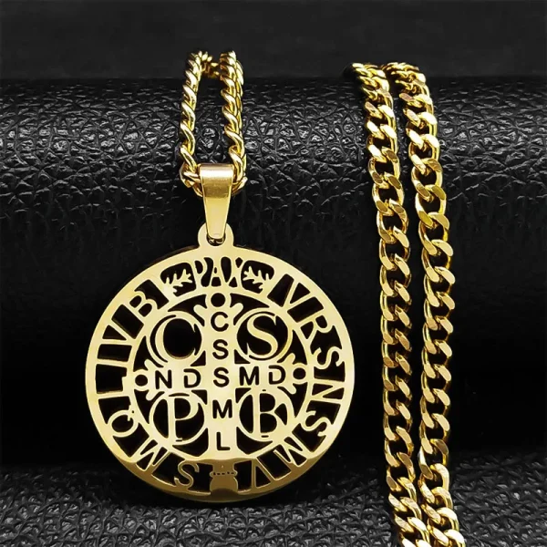 Mecrt Hot Selling Saint Benedict Pendant Necklace Women Men Stainless Steel Religious Necklace Jewelry