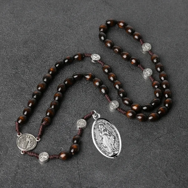 Catholic Custom Rosary Beads 8*10mm Wooden Beads Cross Jesus Saint Necklace Jewelry Christianity Rosaries Gift Making Su