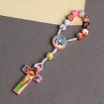 Mecrt Rosary for Child Necklace Colorful Polymer Clay Jesus Cross Pendant Beads Chain Holy Communion Baptism Kids Gift - Image 3