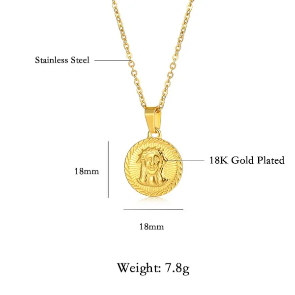 Mecrt Stainless Steel Little Angel Relief Medal Catholic Saint Benedict Fashion Pendant Golden Religious Belief Necklace
