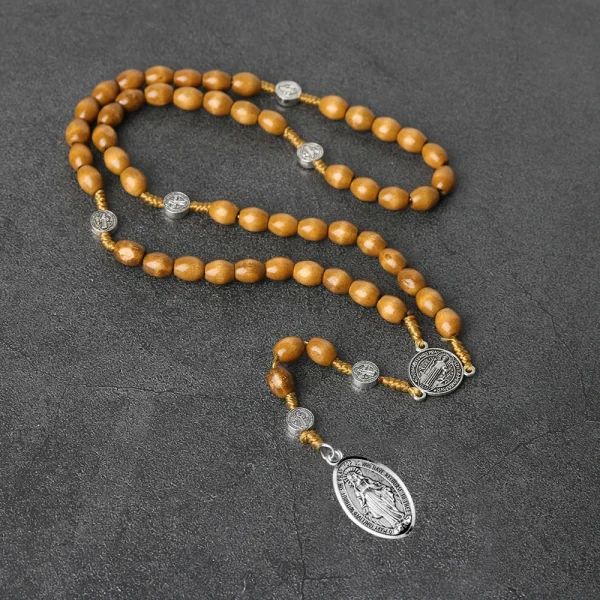 Catholic Custom Rosary Beads 8*10mm Wooden Beads Cross Jesus Saint Necklace Jewelry Christianity Rosaries Gift Making Su