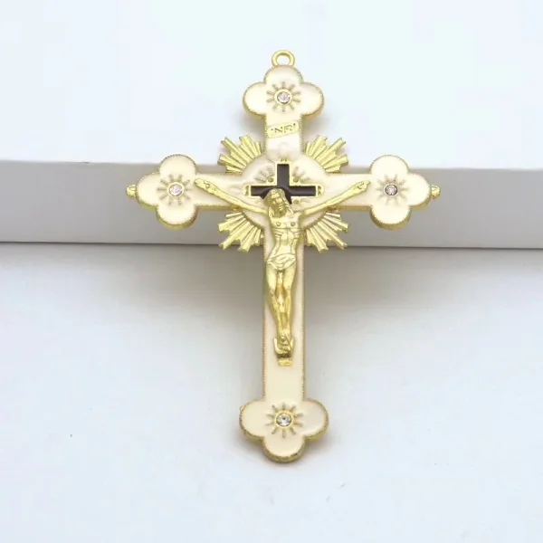 Christian Wall Hanging Cross Golden Jesus Crucifix Large Size 122x85mm Red White Soft Enamel Catholic Cross Pendant Gift