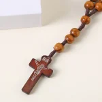 Cheap Catholic Wood Grain Rosary with Wooden Beads and Jesus Cross Religious Jewelry for Christ Followers Wholesale - Image 5