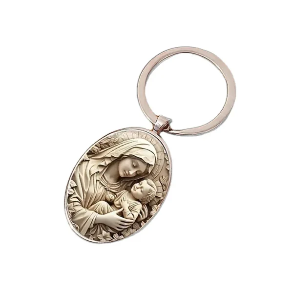 Catholic Relics Gifts Fashion Holy Mary Virgin Mary Alloy Oval Keychain Our Lady Christian Church Gifts Madonna Wholesal