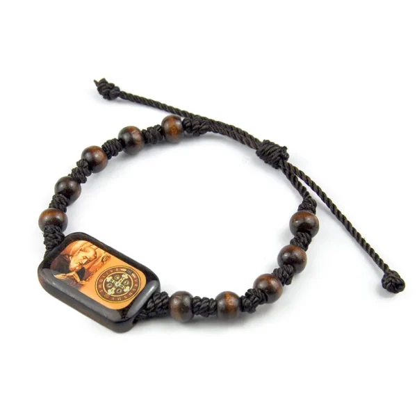 Wood Bead Knitted Rope Bracelet Religious Virgin Mary Holy Father Jesus Ascension Easter Bracelets Catholic Icon Wristba