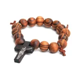 Jesus Christ Black Wooden Beads Elastic Religious Prayer Cross Bracelet Church Rosary Memorare Easter Pentecost Catholic Rituals - Image 2