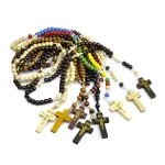 Cheap Rosary Cross Jesus Colored Beads Handmade Catholic Religious Wooden Jewelry Holy Communion Baptism Church Gifts Wholesale - Image 5
