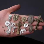Mecrt Catholic Jewelry Accessories Virgin Mary Triangle Connector Charms Cross Pendant Raft Alloy Jewelry Necklace Anklet