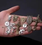 Mecrt Catholic Jewelry Accessories Virgin Mary Triangle Connector Charms Cross Pendant Raft Alloy Jewelry Necklace Anklet