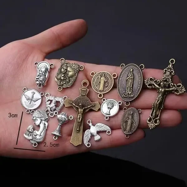 Mecrt Catholic Jewelry Accessories Virgin Mary Triangle Connector Charms Cross Pendant Raft Alloy Jewelry Necklace Ankle