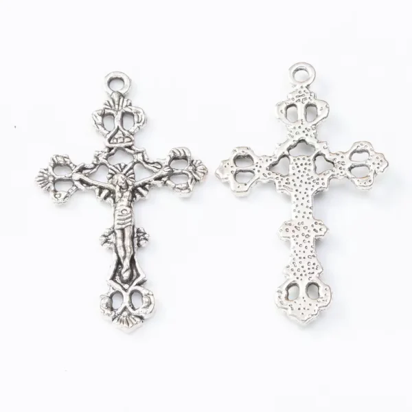 Anti-Silver Plated Zinc Alloy Jesus Crucifix Cross Pendant for Catholic Religious Rosary Making