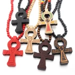 Mecrt Wooden Beads Rosary Necklace 8mm Wood Beaded Necklace Chain Wood Cross Pendant Necklace for Men Christian Cross Jewelry