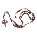 Mecrt Catholic Rosary Cross Pendant 6*7mm Brown Necklace Handmade Prayer Wooden Beaded Cross Necklaces for Women & Men Gift - Image 4