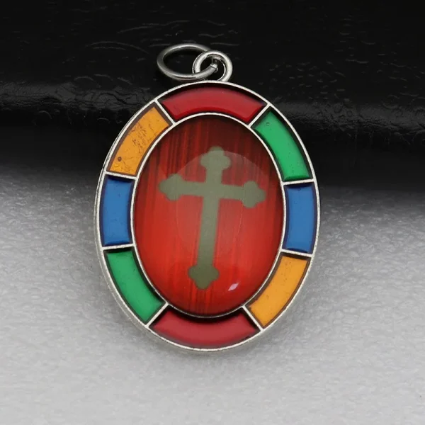 Colored Oval Photo Religious Pendant Natural Stone Alloy Catholic Jewelry Accessories Hanging Decoration Badge Our Lady 