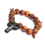 Jesus Christ Black Wooden Beads Elastic Religious Prayer Cross Bracelet Church Rosary Memorare Easter Pentecost Catholic Rituals - Image 6