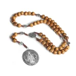 Catholic Religious Jewelry Gift Making Supplies 8*10mm Wooden Beads Rosary Necklace Cross Jesus Fashion Beaded Antique Bronze - Image 2