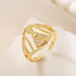 Fashion Retro Copper Plated 18K Gold Zircon Virgin Mary Geometric Minimalist Open Ring Women Niche Personality - Image 6